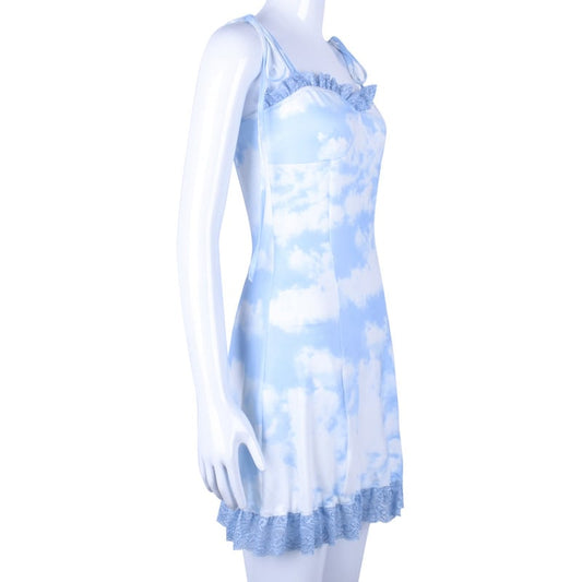 Cute Vintage Straped Mini Dress Bandage Ruffle Puff Elegant E-Girl Kawaii Korean Japanese Harajuku Chinese Retro Streetwear Aesthetic