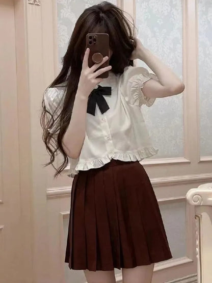 Sweet Peterpan Collar Ruffle Short Sleeve Blouse