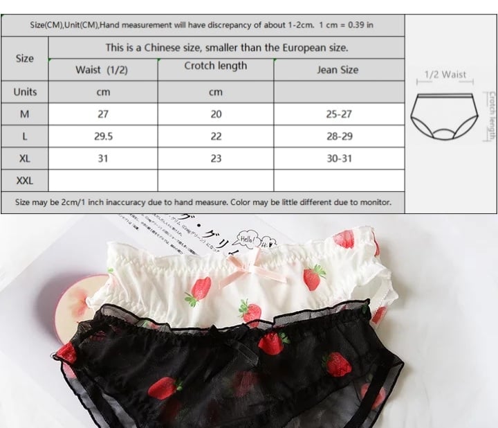 Cute Strawberry Print Ruffles Lace Brief Underwear Panties Lingerie Aesthetic Casual Summer E-Girl Kawaii Korean Japanese Harajuku