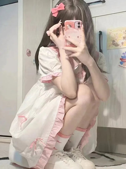 Sweet Pink Bow Short Sleeve Dress