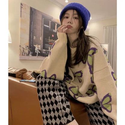 Butterfly Print Loose Sweater