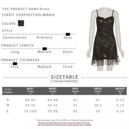 Cute Sweet Flower Mesh Embroidery V-neck Sling A-line Mini Dress Summer Aesthetic Casual E-Girl Kawaii Korean Japanese Harajuku