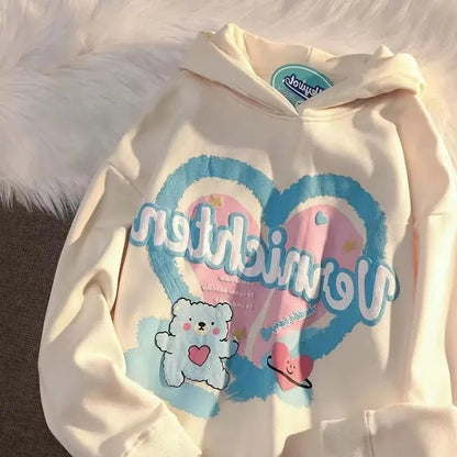 Bear Heart Print Hoodie