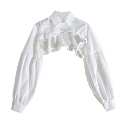 Puff Ruffle Collar Long Sleeve Blouse