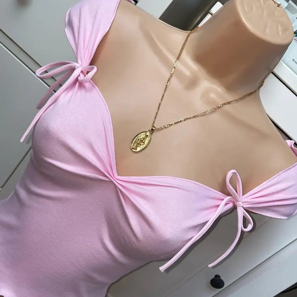 Pink Bow Square Neck Ruched Crop Top