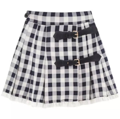 Cute 2pcs Set White Puff Ruffles Sleeve Shirt + Aline Pleated Preppy Mini Skirt Summer Aesthetic Casual E-Girl Kawaii Korean Japanese Harajuku