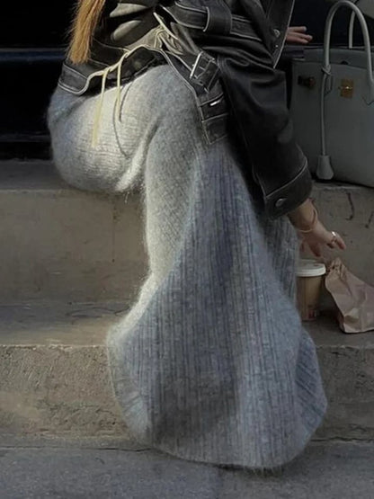Grey Knit Low Raise Skirt
