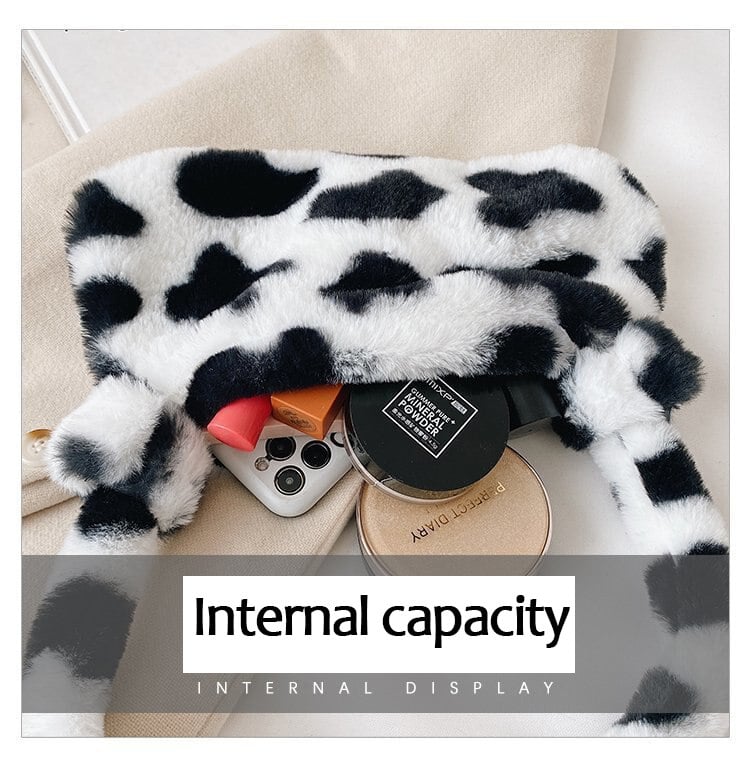 Cow Cheetah Print Plush Shoulder Bag