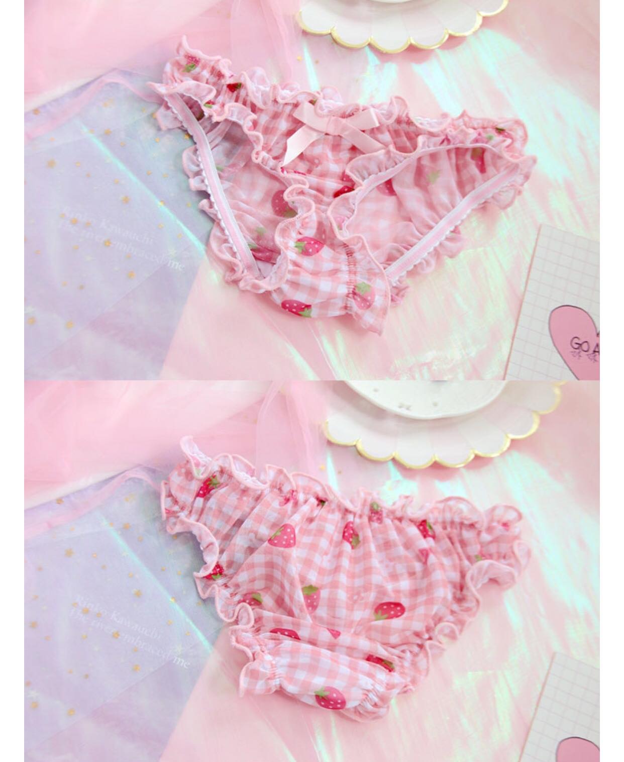 Strawberry Print Bra + Panty Set Lingerie Underwear Summer Aesthetic Casual E-Girl Kawaii Korean Japanese Harajuku