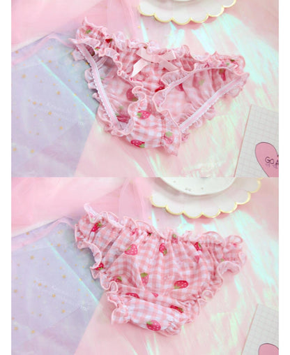 Strawberry Print Bra + Panty Set Lingerie Underwear Summer Aesthetic Casual E-Girl Kawaii Korean Japanese Harajuku