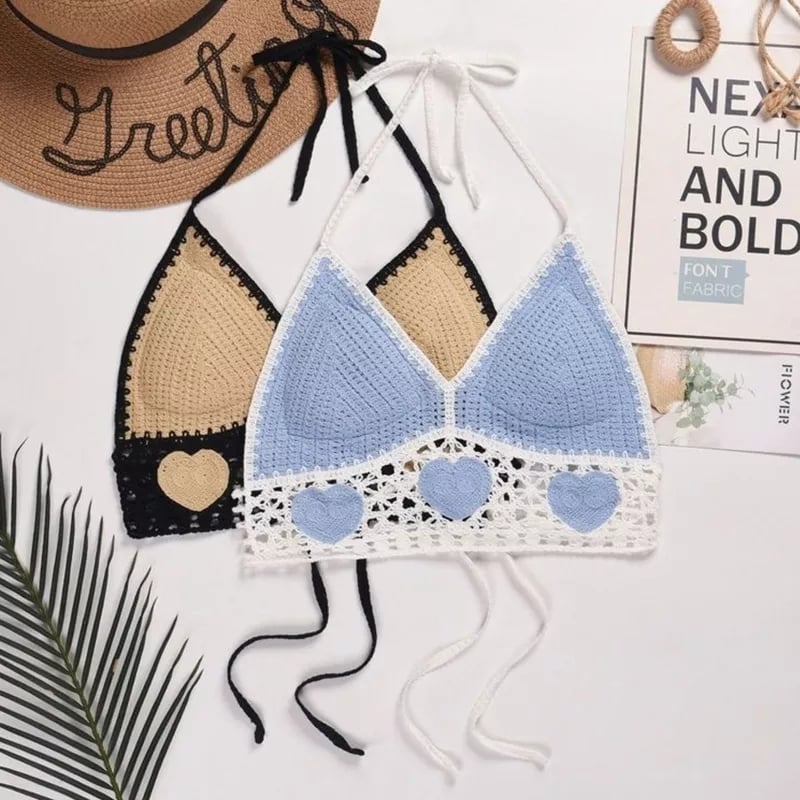 Heart Boho Crochet Backless Halter Top