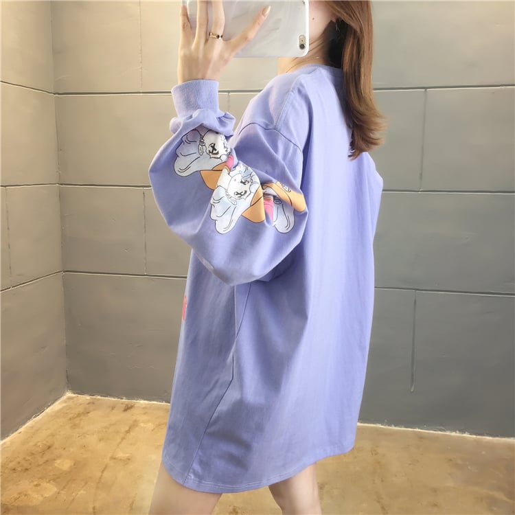 Purple Anime Girl Cartoon Print Sweatshirt Causal Long Sleeve Shirt Casual Oversized Loose Sweater E-Girl Kawaii Korean Japanese Harajuku Streetwear