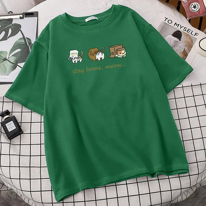 Cat Box Print Short Sleeve T-shirt