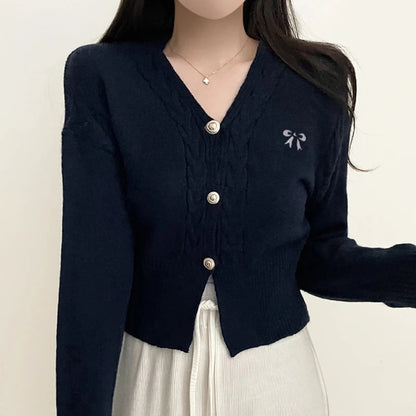 Black Bow Embroidery Twist Knit Sweater