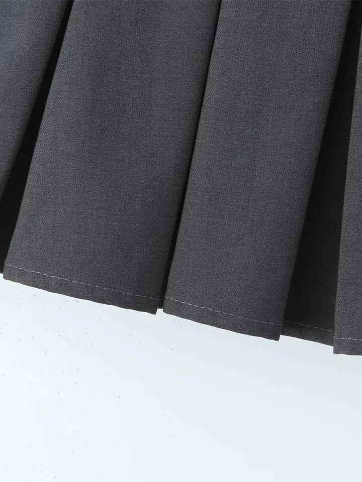 Grey Bow Low Waist Tiered Pleated Skirt