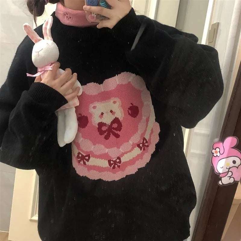 Sweet Bear Cake Print Sweater