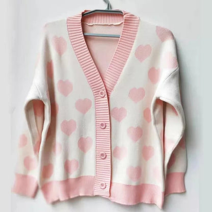 Sweet Heart Print Button Cardigan