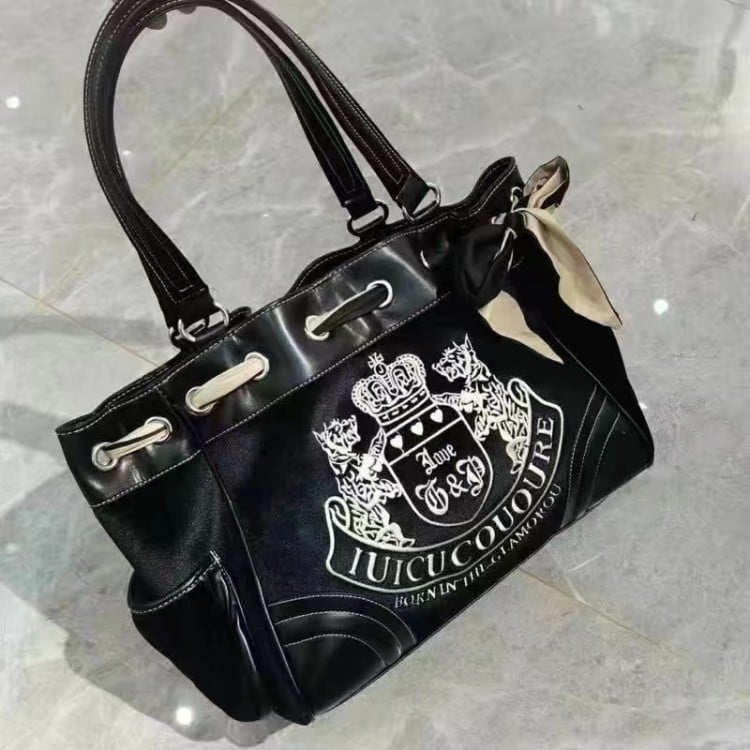 Vintage 90s Velvet Embroidery Tote Bag
