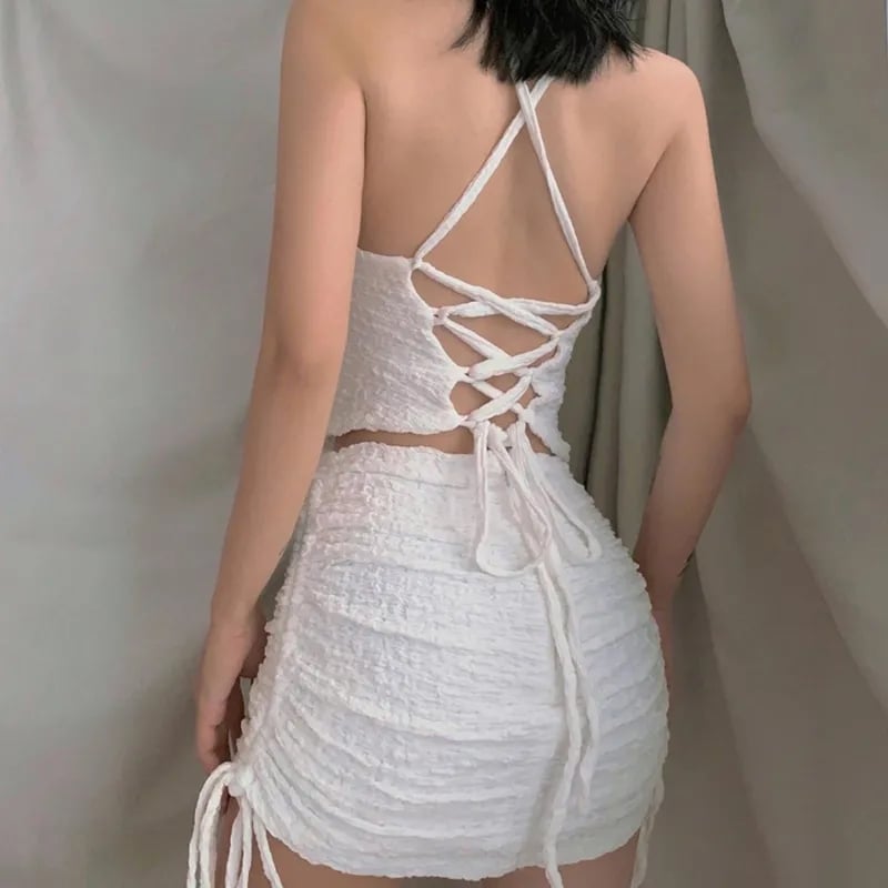 2PCS Waffle Texture Camisole + Mini Skirt