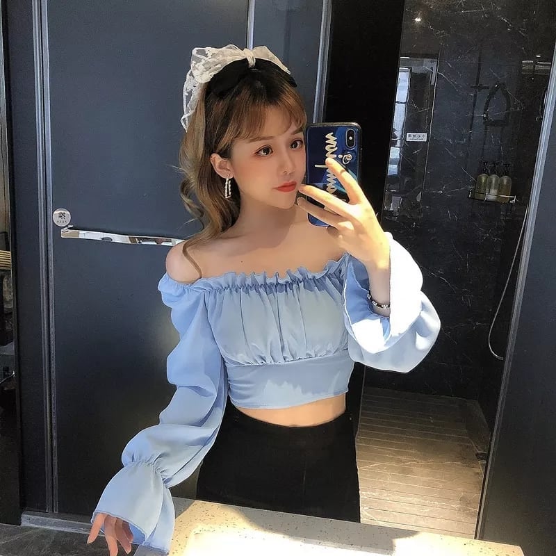 Bandage Lace Up Puff Long Sleeve Blouse
