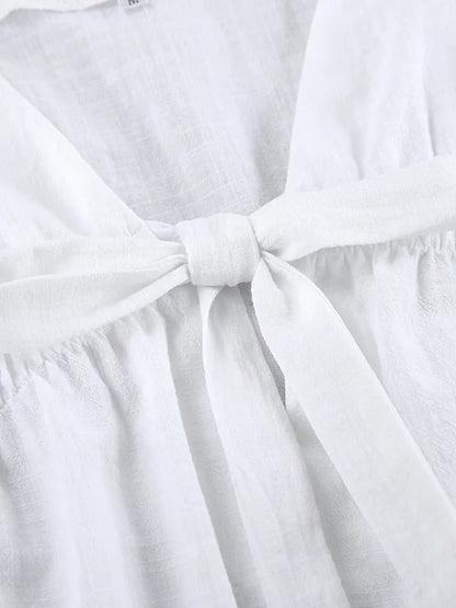 White Cotton Lantern Long Sleeve Dress