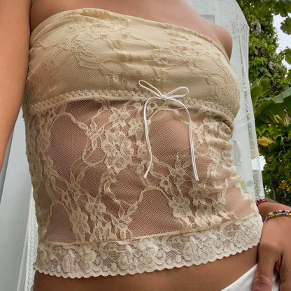 Blue Lace Trim Tube Top