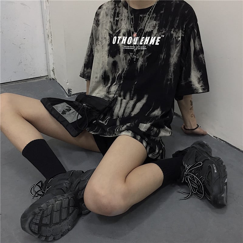 Cute Smoke Ash Print Loose Oversized Crop Top Short Sleeve Shirt Tee T-shirt E-Girl Kawaii Korean Japanese Harajuku Chinese Retro Streetwear Punk Goth