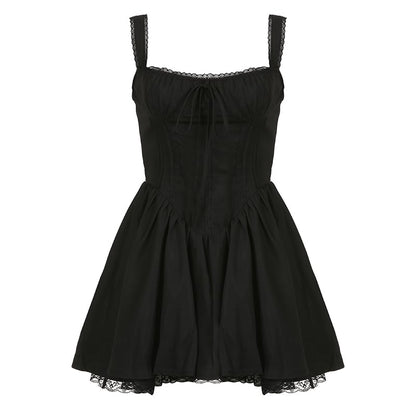 White Lace Panel A-Line Corset Dress