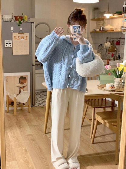 Blue Knit Loose Cardigan
