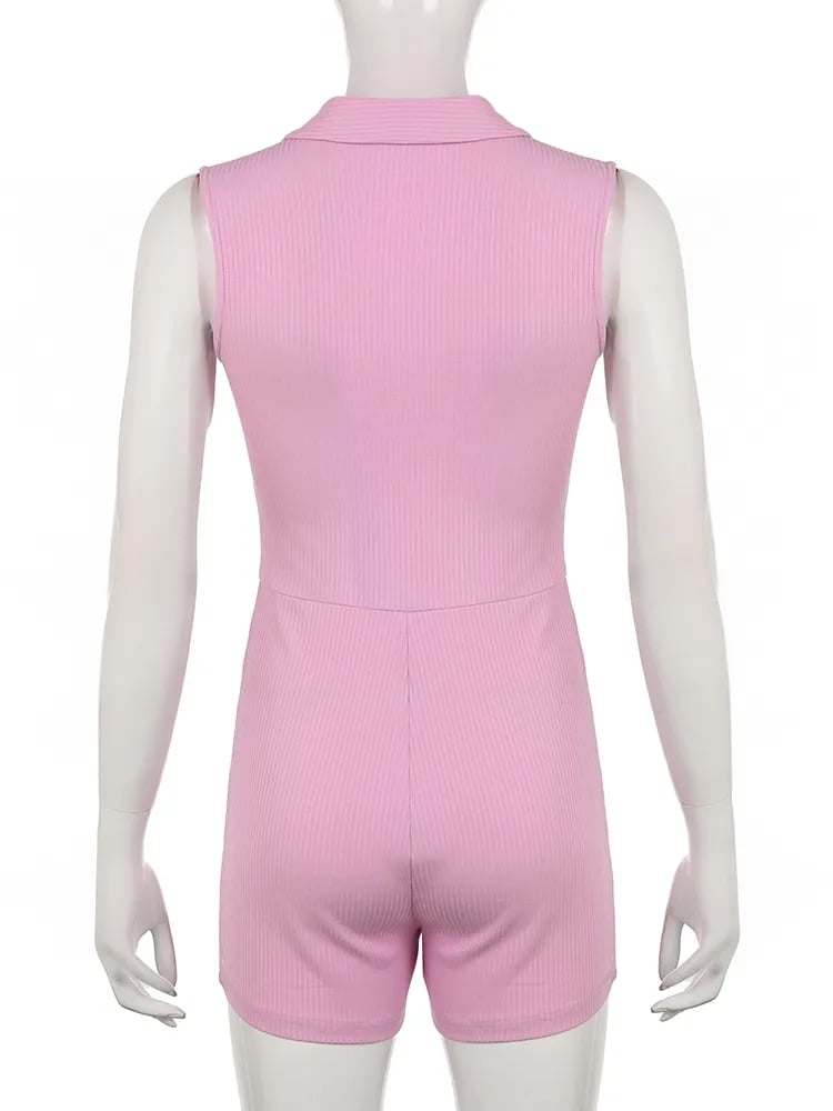 Sweet Pink Collar Ribbed Romper