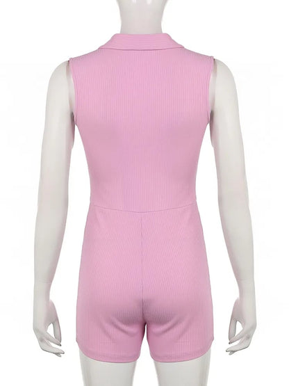 Sweet Pink Collar Ribbed Romper