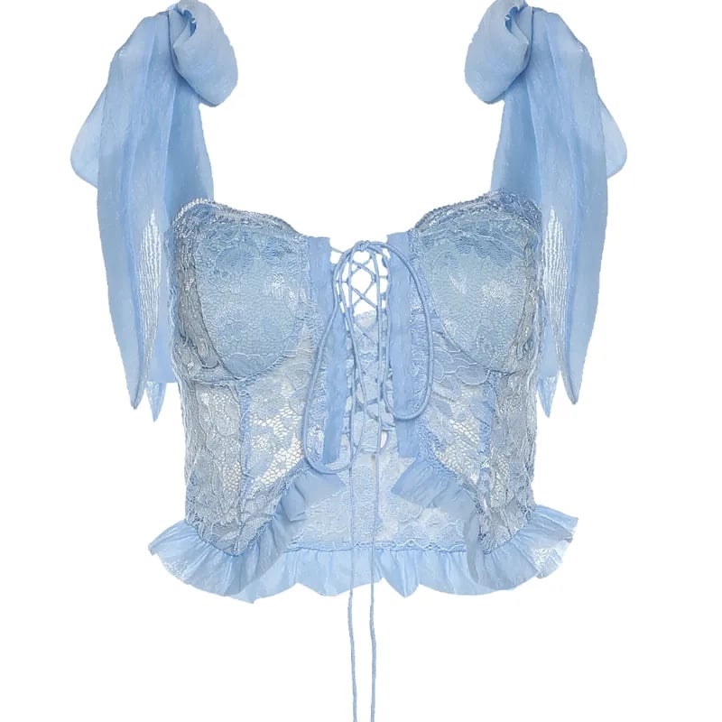 Blue Lace Bandage Crop Top
