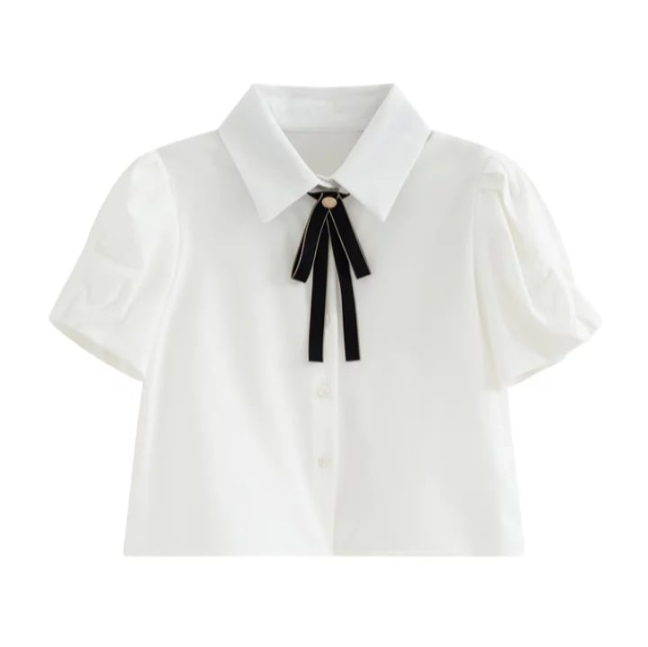 Cute 2pcs Set White Puff Ruffles Sleeve Shirt + Aline Pleated Preppy Mini Skirt Summer Aesthetic Casual E-Girl Kawaii Korean Japanese Harajuku