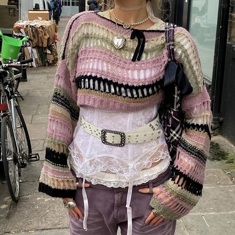 Black & Pink Stripe Knit Smock