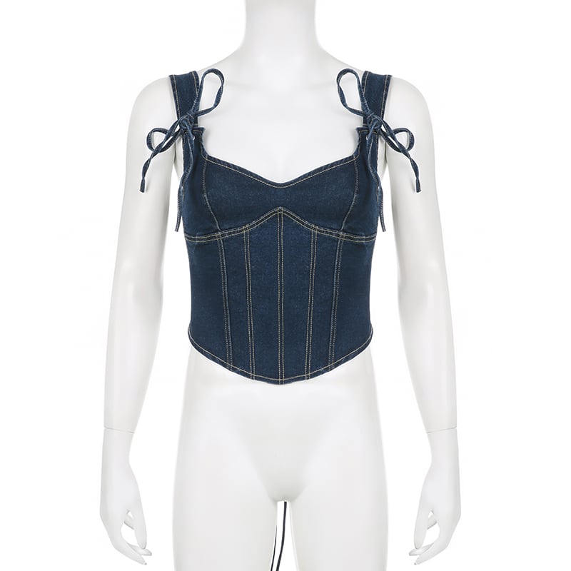 Blue Denim Corset Bandage Tank Top