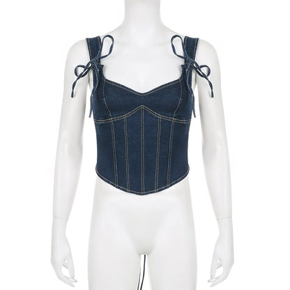 Blue Denim Corset Bandage Tank Top
