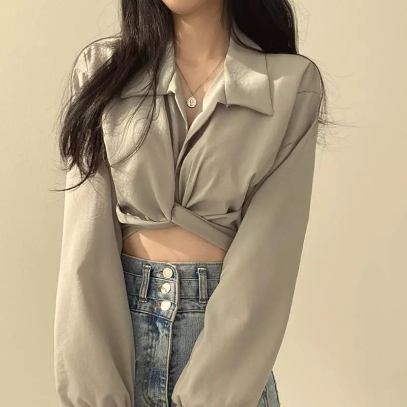 White Chic Cropped Long Sleeve Shirt