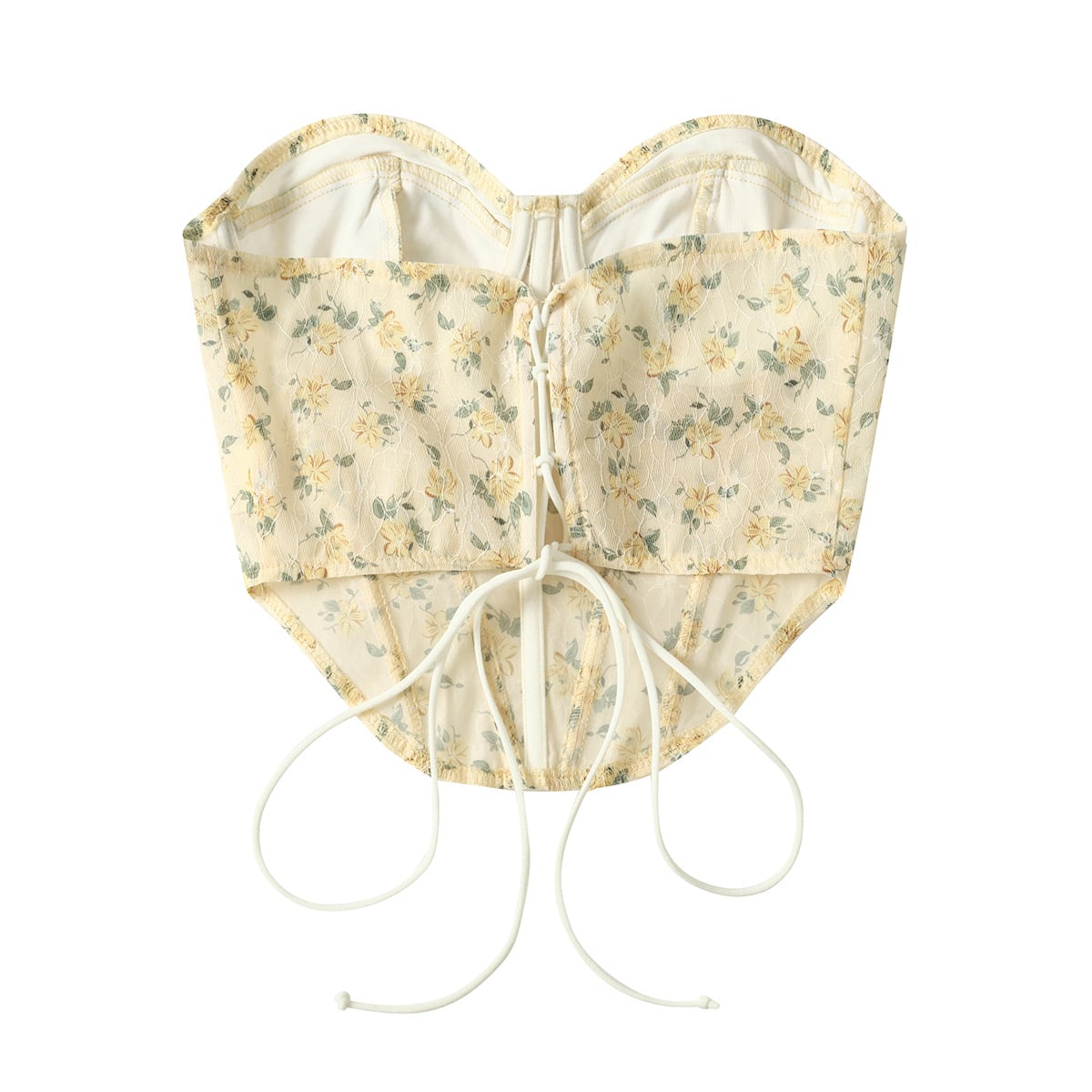 Blue Floral Lace Up Backless Corset Top