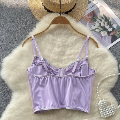 Purple Flower Embroidery Corset Top
