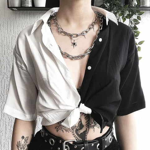 Cute Sexy Black White Patchwork Casual Crop Short Sleeve Shirt Tee T-shirt E-Girl Kawaii Korean Japanese Harajuku Chinese Retro Streetwear Aesthetic