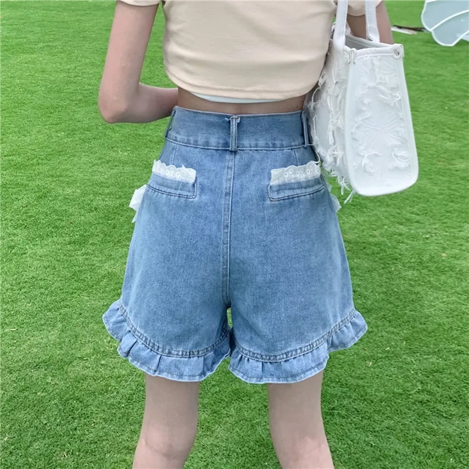 Sweet Lace Wide Leg Denim Shorts