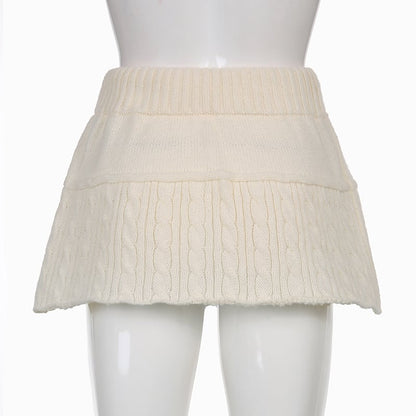 White Knit Twist Mini Skirt