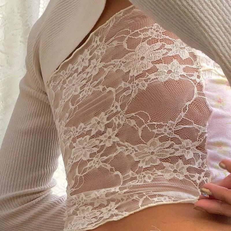 Floral Lace Patchwork Fairycore Tube Top