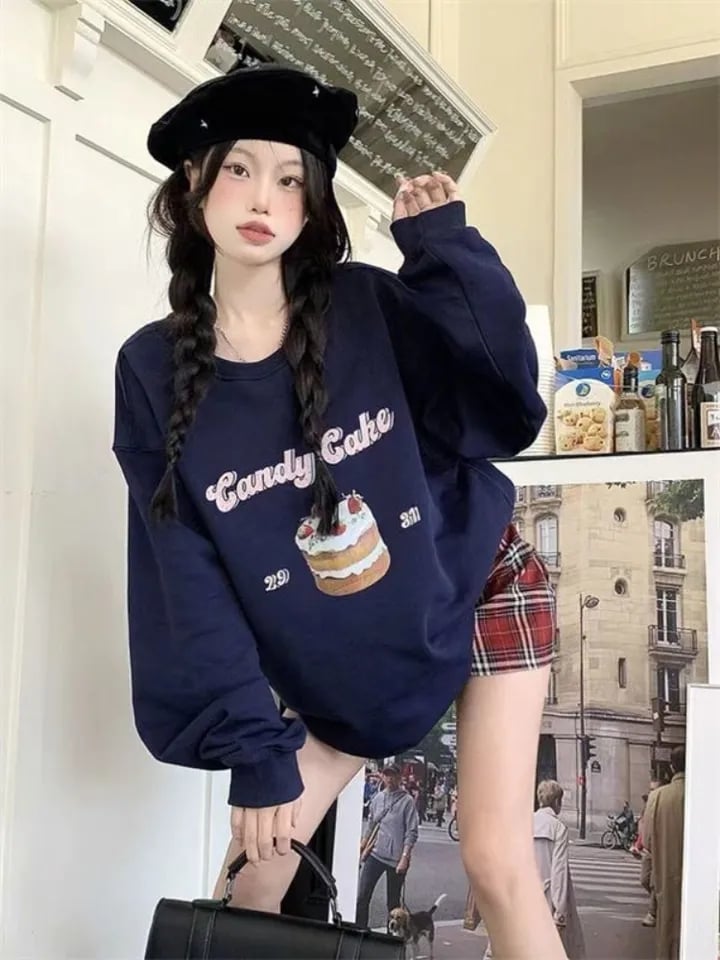 Blue Cake Graphic Print Sweatshirt