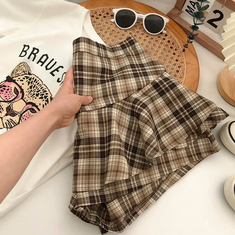 Plaid Ruffle High Waist Mini Skirt