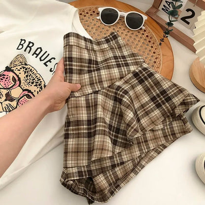 Plaid Ruffle High Waist Mini Skirt