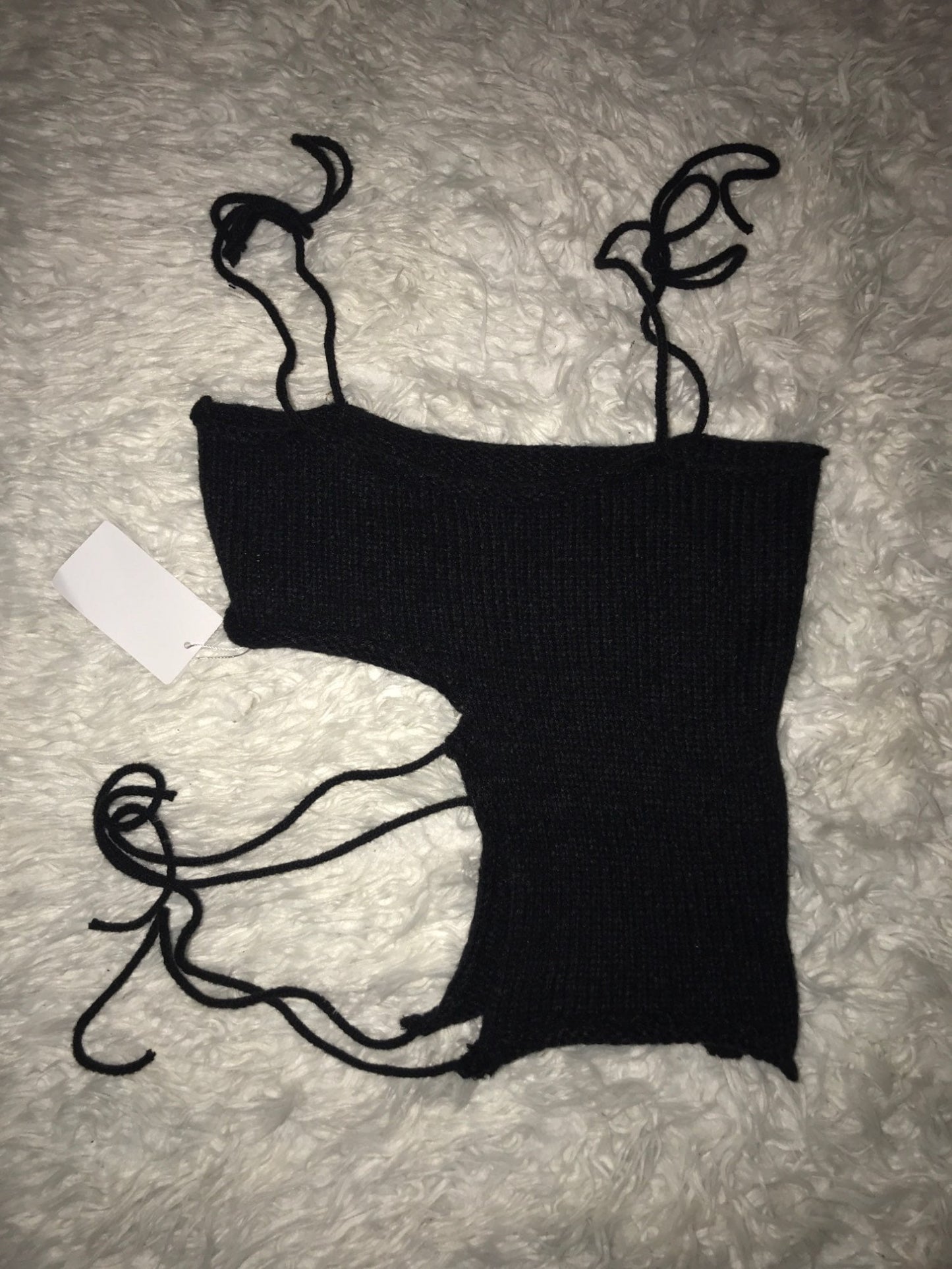 Black Knit Tie Up Backless Crop Top