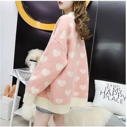 Sweet Heart Print Button Cardigan