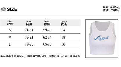 Cute Angel Letter Embroidery Sexy Crop Top Tank Sleeveless Shirt Tee T-shirt Summer Casual E-Girl Kawaii Korean Japanese Harajuku Streetwear
