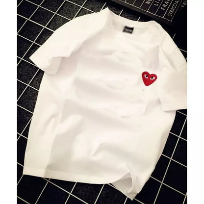 Cute Heart Shape Love Embroidery Loose Oversize Short Sleeve Short T-shirt Tee Top Summer Casual E-Girl Kawaii Korean Japanese Harajuku Streetwear
